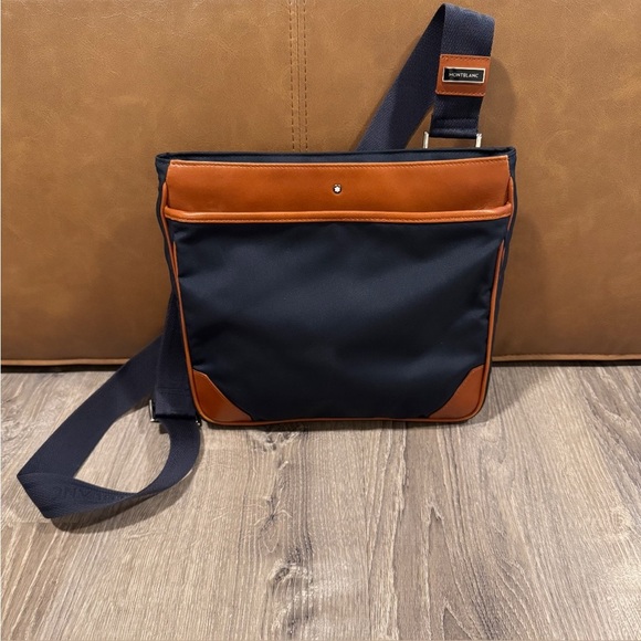 MONTBLANC Navy Blue Canvas & Brown Leather Sartorial Jet Reporter Crossbody Bag - Picture 3 of 16